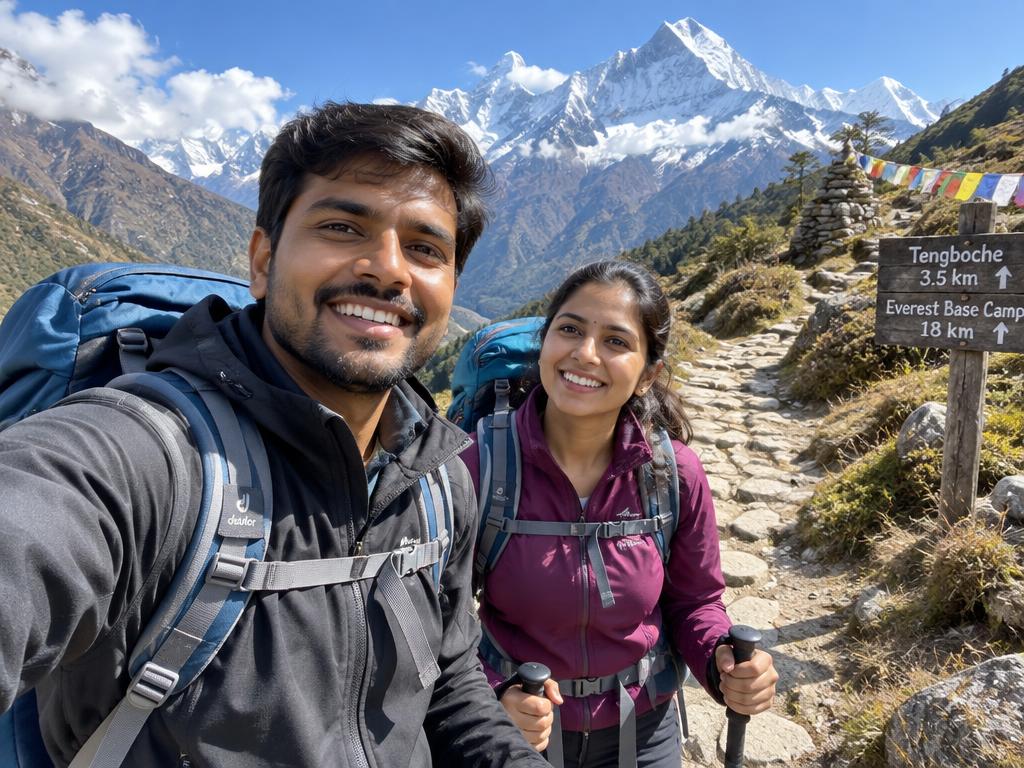 Couple trekking in the mountains